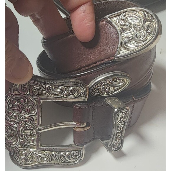 Donna Katz Vintage Leather Embellished Belt Brown Length 39" Western - Picture 1 of 7
